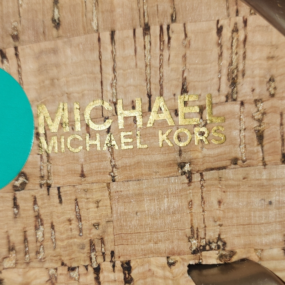 New Michael Kors Gold Logo MK Cork Sandals Size 8 - Picture 5 of 7